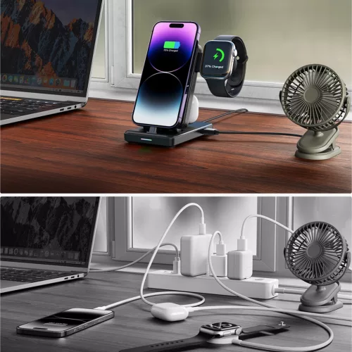 Joyroom JR-WQS02 iPhone AirPods Apple Watch 4 az 1-ben Összecsukható Töltő állomás - Fekete