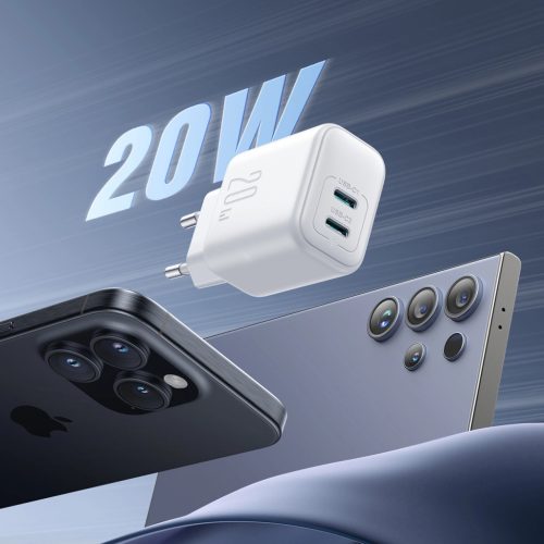 Joyroom JR-TCF12 fali töltő, 2 USB-C porttal, akár 20W teljesítménnyel – fehér