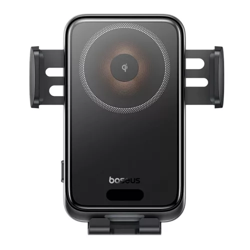 Baseus Wisdom Pro vezeték nélküli autós telefontartó – szellőzőrácsra, 15W 360°-os forgatás, LED világítás, 7,2 hüvelykig – fekete