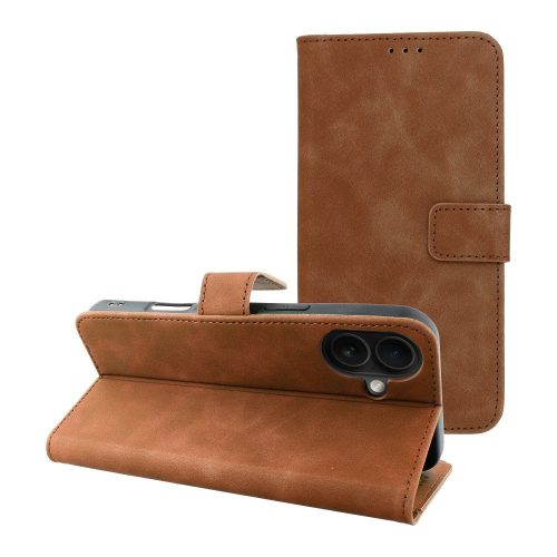 Hasított Eco Bőr kinyitható barna tok (IPHONE 16 Plus)