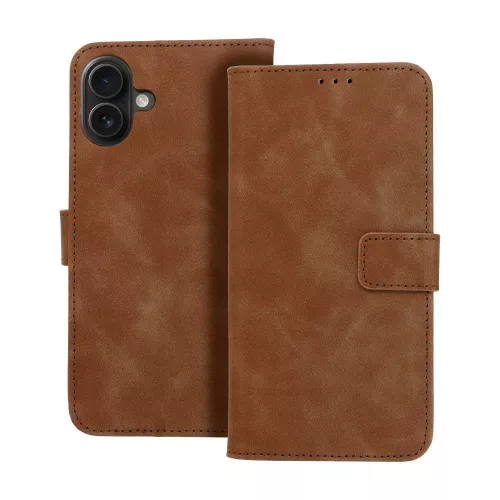 Hasított Eco Bőr kinyitható barna tok (IPHONE 16 Plus)