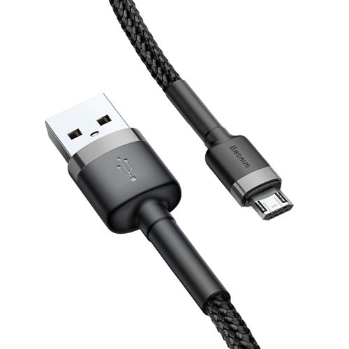 Töltőkábel USB-A / micro USB csatlakozókkal, 2.4 A áramerősséggel, 1 m hosszban - fekete/szürke - Baseus Cafule CAMKLF-BG1
