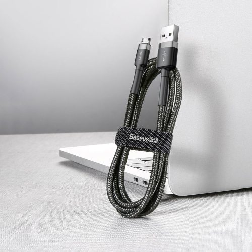 Töltőkábel USB-A / micro USB csatlakozókkal, 2.4 A áramerősséggel, 1 m hosszban - fekete/szürke - Baseus Cafule CAMKLF-BG1