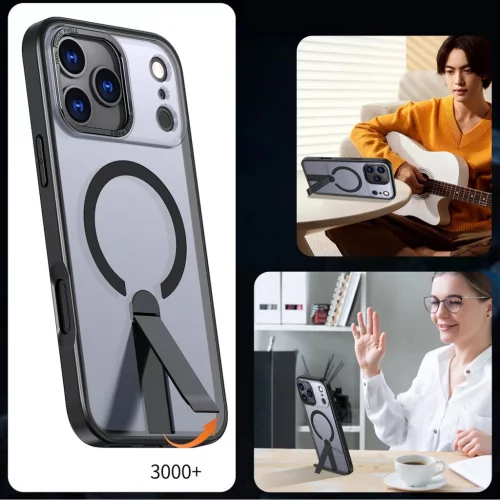 Hybrid Armor X tok iPhone 17 Pro Max-hoz MagSafe-kompatibilis kitámasztóval - Fekete