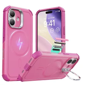   iPhone 17, Ütésálló MagSafe-es tok, kitámasztóval, háromrétegű védelemmel - Rózsaszín - ESR - Cyber Armor Kickstand
