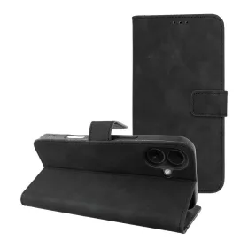 Hasított Eco Bőr kinyitható fekete tok (IPHONE 16 Plus)
