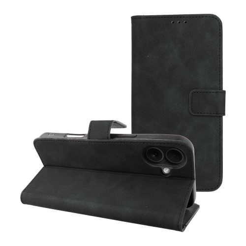 Hasított Eco Bőr kinyitható fekete tok (IPHONE 16 Plus)