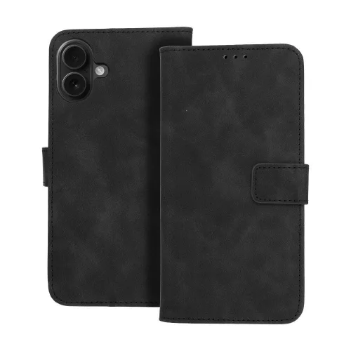 Hasított Eco Bőr kinyitható fekete tok (IPHONE 16 Plus)