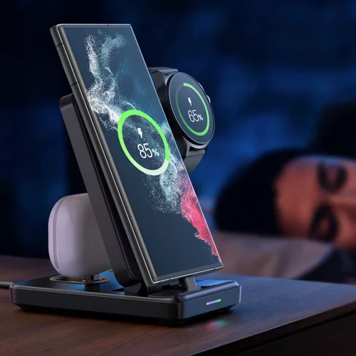 Joyroom JR-WQS01 Samsung Galaxy USB-C 4 az 1-ben Összecsukható Töltőállomás - Fekete