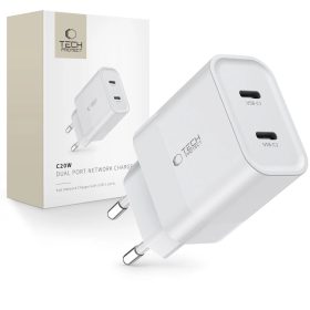   Tech-Protect C20W hálózati töltő - 2× USB-C PD 20W - fehér