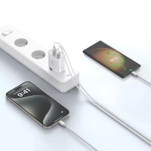 Tech-Protect C20W hálózati töltő - 2× USB-C PD 20W - fehér