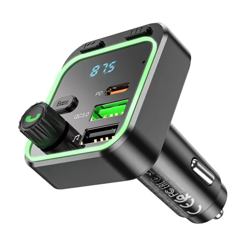 Borofone BC53 Highway FM Transmitter – MP3, Bluetooth, 2xUSB + Type-C, QC 3.0 18W PD 20W (Fekete)