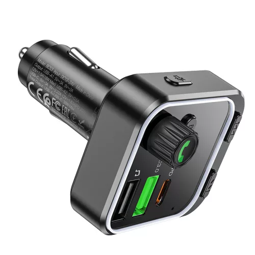 Borofone BC53 Highway FM Transmitter – MP3, Bluetooth, 2xUSB + Type-C, QC 3.0 18W PD 20W (Fekete)