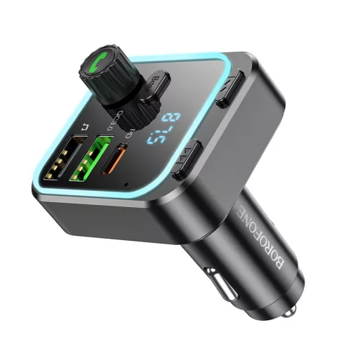 Borofone BC53 Highway FM Transmitter – MP3, Bluetooth, 2xUSB + Type-C, QC 3.0 18W PD 20W (Fekete)