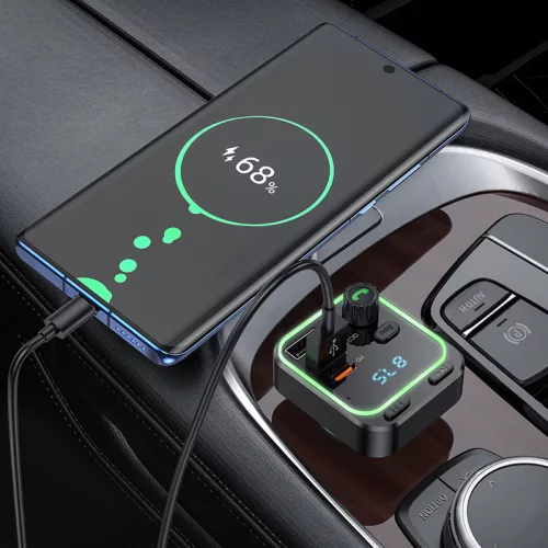 Borofone BC53 Highway FM Transmitter – MP3, Bluetooth, 2xUSB + Type-C, QC 3.0 18W PD 20W (Fekete)