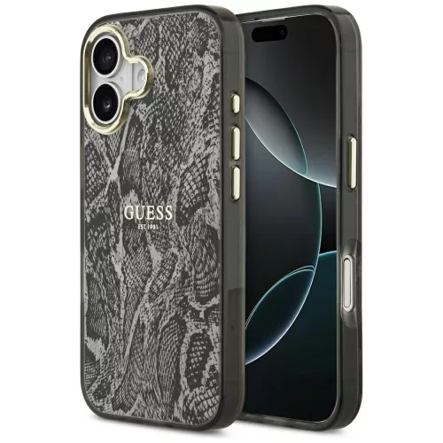 iPhone 17, Guess - Python Pattern, Kígyó mintás MagSafe tok - Fekete