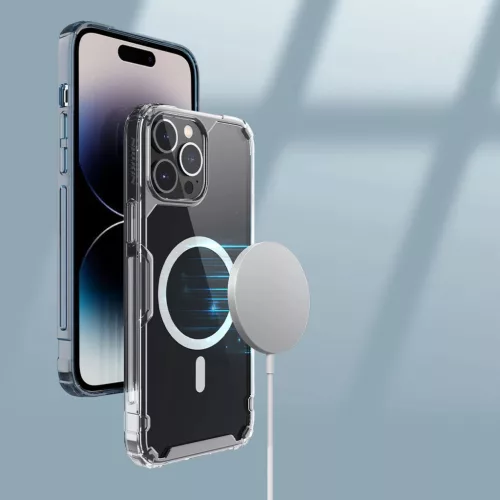 Nillkin Nature Pro MagSafes-es szilikon ütésálló átlátszó-fehér tok - iPhone 15 Pro Max