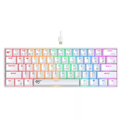 Gamer billentyűzet - USB-C, RGB világítás - Fehér - Havit KB903L