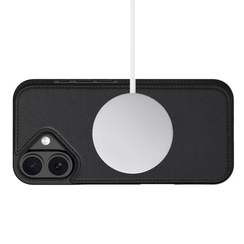 iPhone 17, Mágneses Öko bőr telefontok kártyatartóval és állvánnyal - Matt fekete - Tech-Protect Wallet MagSafe