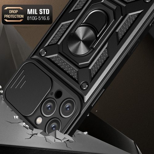 Modern Ütésálló Telefontok Állvánnyal és Kamera Védelemmel iPhone 16 Pro - Fekete