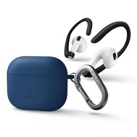   Uniq Nexo kék szilikon tok karabinerrel és fül kampóval Airpods 3