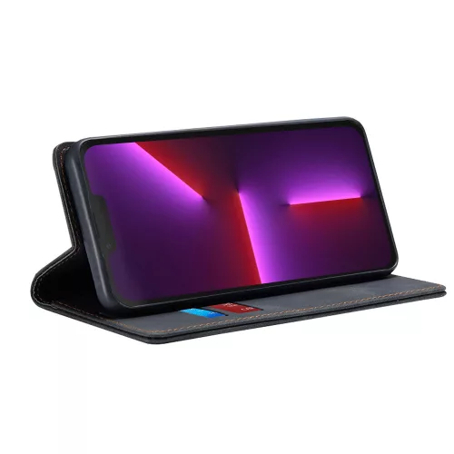 Techsuit - Confy Cover - Hasított Bőr kinyitható tok, kártyatartóval - Honor 200 pro  - Fekete