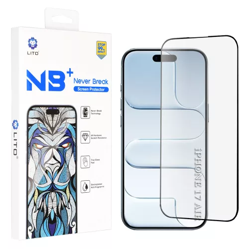 iPhone 17 Air kijelzővédő fólia - edzett üveg, 4H karcállóság, ujjlenyomat-mentes, ütés- és törésálló, teljes kijelzős védelem - Lito NB Screen Protector