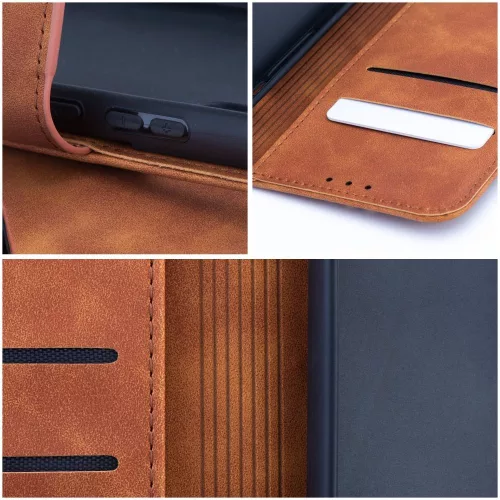 Samsung Galaxy A36 / A56, Mágneses kinyitható hasított ECO bőr tok, belső kártyatartó zsebbel - Barna - TENDER