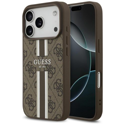 iPhone 17 Pro, Guess Hardcase 4G Printed Stripes MagSafe tok - Barna