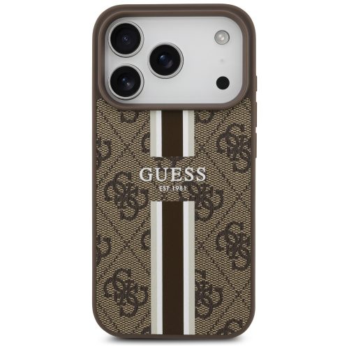 iPhone 17 Pro, Guess Hardcase 4G Printed Stripes MagSafe tok - Barna
