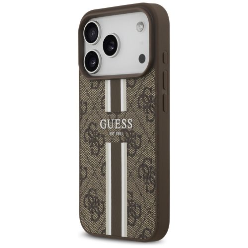 iPhone 17 Pro, Guess Hardcase 4G Printed Stripes MagSafe tok - Barna