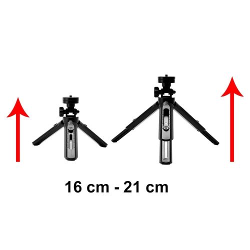 Mini tripod szelfibot tartó telefonhoz, kamerához, GoPro-hoz, 16–21 cm, fekete