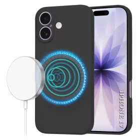   iPhone 17, Puha tapintású MagSafe szilikon tok, mikroszálas béléssel, Techsuit - SoftFlex - Fekete