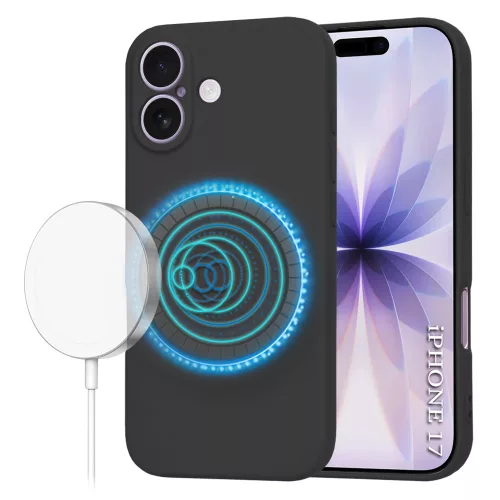 iPhone 17, Puha tapintású MagSafe szilikon tok, mikroszálas béléssel, Techsuit - SoftFlex - Fekete