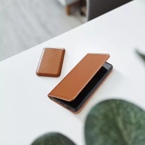 Xiaomi Redmi 14C, Kinyitható kártyatartós tok, valódi bőrből - Barna - SMART PRO