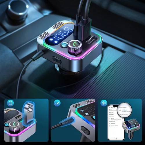 Joyroom JR-CL16 FM fekete transzmitter / autós töltő (48W)