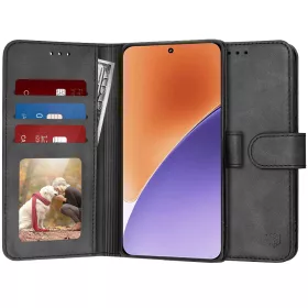 Eco Bőr kinyitható fekete tok (Xiaomi 15 Pro)