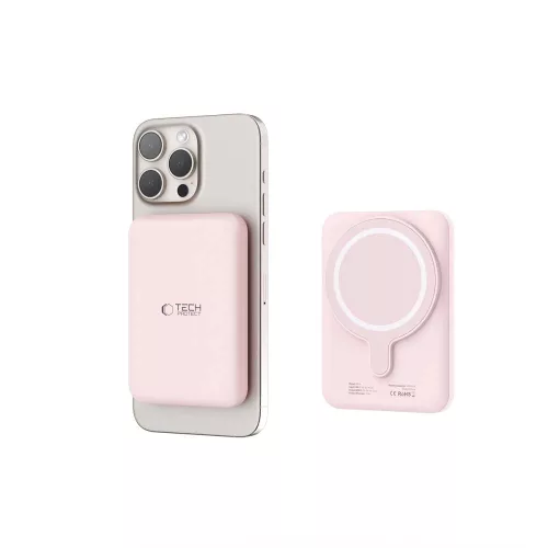 Tech-Protect LifeMag PB10 MagSafe Powerbank 5000mAh 15W USB-C port + USB-C kábel - Rózsaszín