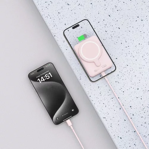 Tech-Protect LifeMag PB10 MagSafe Powerbank 5000mAh 15W USB-C port + USB-C kábel - Rózsaszín