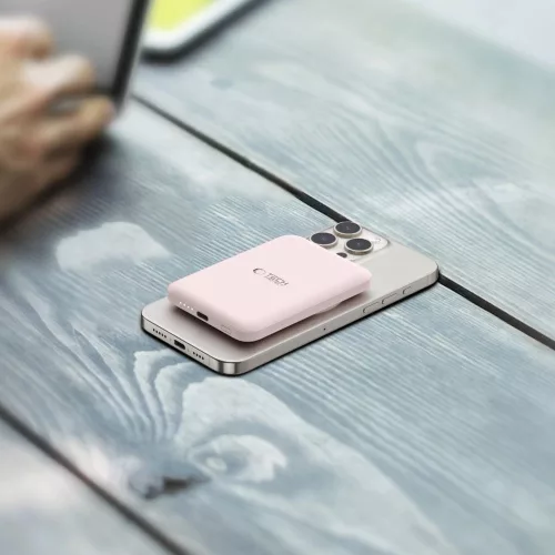 Tech-Protect LifeMag PB10 MagSafe Powerbank 5000mAh 15W USB-C port + USB-C kábel - Rózsaszín