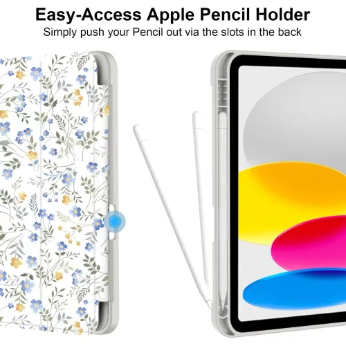 iPad 10.9" (2022, 10. gen.) / 11" (2025, 11. gen.), Kinyitható mágneses tok Apple Pen tárolóval - Virágmintás - Tech-Protect SC Pen 