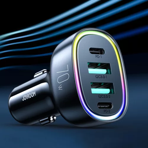 Joyroom JR-CL29 70W autós töltő 4 porttal: 2 x USB-C, 2 x USB - fekete