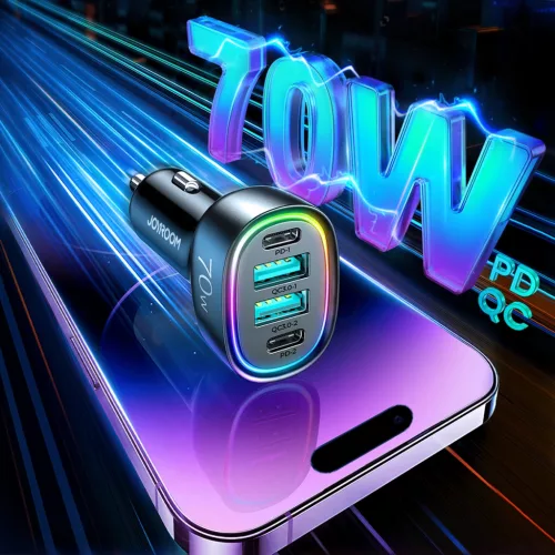 Joyroom JR-CL29 70W autós töltő 4 porttal: 2 x USB-C, 2 x USB - fekete