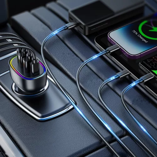 Joyroom JR-CL29 70W autós töltő 4 porttal: 2 x USB-C, 2 x USB - fekete