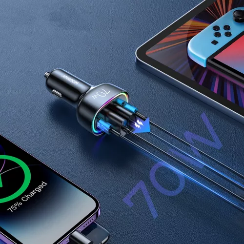 Joyroom JR-CL29 70W autós töltő 4 porttal: 2 x USB-C, 2 x USB - fekete