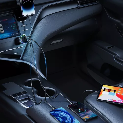 Joyroom JR-CL29 70W autós töltő 4 porttal: 2 x USB-C, 2 x USB - fekete