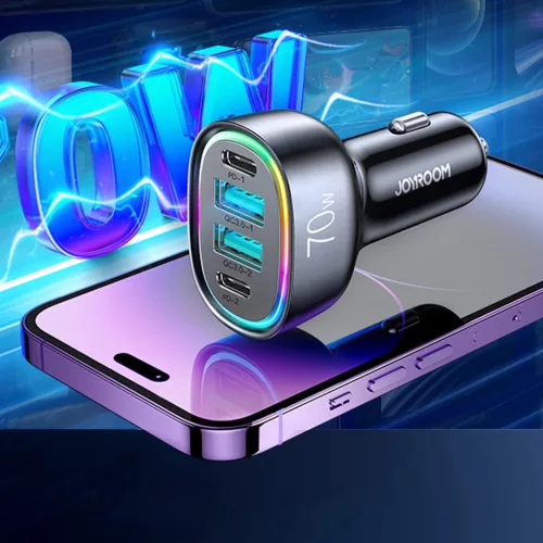 Joyroom JR-CL29 70W autós töltő 4 porttal: 2 x USB-C, 2 x USB - fekete