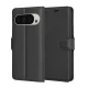 Google Pixel 9 Pro / 9, Kinyitható kártyatartós Ökobőr tok állványfunkcióval - Fekete - Techsuit Leather Folio