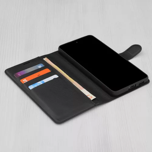 Google Pixel 9 Pro / 9, Kinyitható kártyatartós Ökobőr tok állványfunkcióval - Fekete - Techsuit Leather Folio