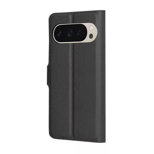 Google Pixel 9 Pro / 9, Kinyitható kártyatartós Ökobőr tok állványfunkcióval - Fekete - Techsuit Leather Folio